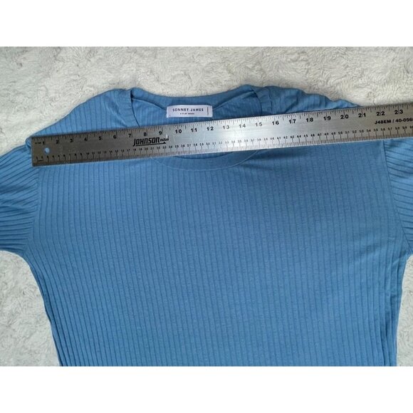 Sonnet James A Play Dress Long Sleeve Tunic Shirt Top Sz Large Ribbed Knit Blue - Picture 6 of 9